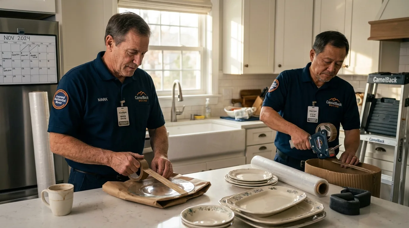 Professional crew packing kitchen dishware in Salem, SD